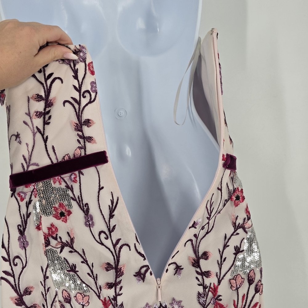 Marchesa Notte Floral Embellished Strapless Midi Dress Cocktail Wedding Size 2 - Picture 7 of 13